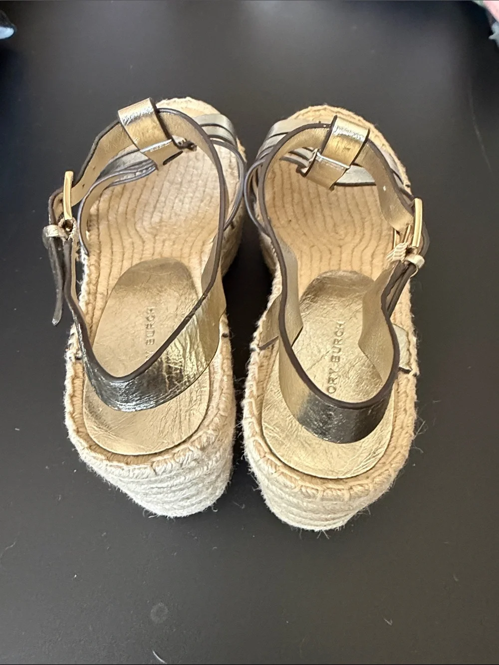 Tory Burch Metallic Gold Strappy Espadrille Sandals